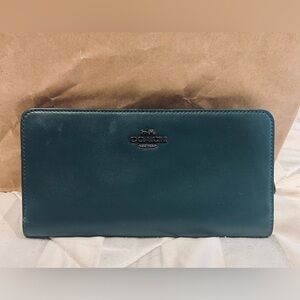 Coach Leather Long Wallet - Teal